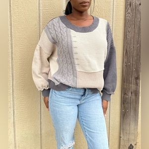 Colorblock Cable Knit Sweater